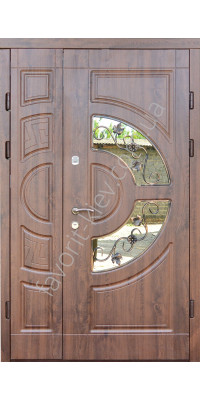 Вхідні вуличні полуторні двері, модель «Мілан дві створки», 2 мм. сталь, товщина полотна 80 мм.