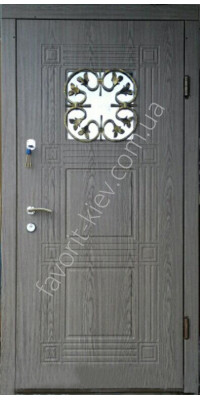 Вхідні двері зі склопакетом та ковкою, модель «Ріо» сірого кольору