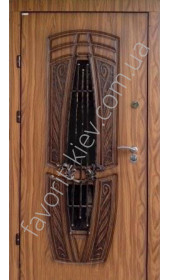 Бронированная дверь со стеклом и ковкой, модель «Леона»