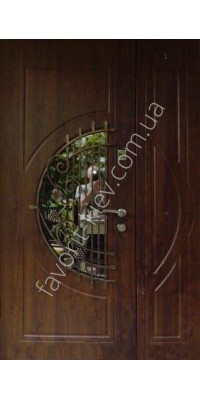 Полуторная дверь со стеклопакетом и ковкой, модель «Милена две створки»