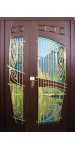 Бронированная дверь со стеклом и ковкой, модель «Лотос»