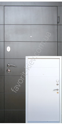 Входные двери, черно-белые, на половину белый покрас короба, модель «Артуа», толщина полотна 90 мм. 