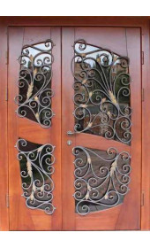 Уличная бронированная дверь со стеклом и ковкой модель «Лотус»