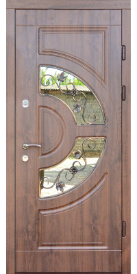 Входная уличная дверь модель «Милан», 1.8 мм сталь, со стеклопакетом и ковкой