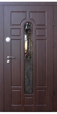 Вхідні вуличні двері модель «Стенлі», 2 мм сталь, зі склопакетом та куванням