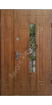 Полуторные двери со стеклом и ковкой, модель «Марио», 1,5 мм. сталь, 75 мм. толщина полотна