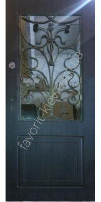 Бронированная дверь со стеклом и ковкой, модель «Элегант» 