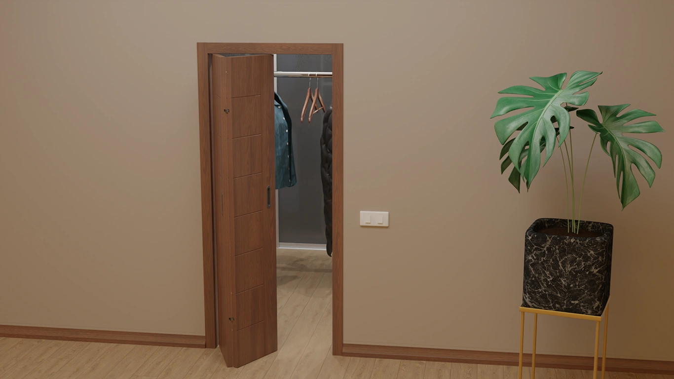 Дверь-книжка для гардеробной комнаты в интерьере