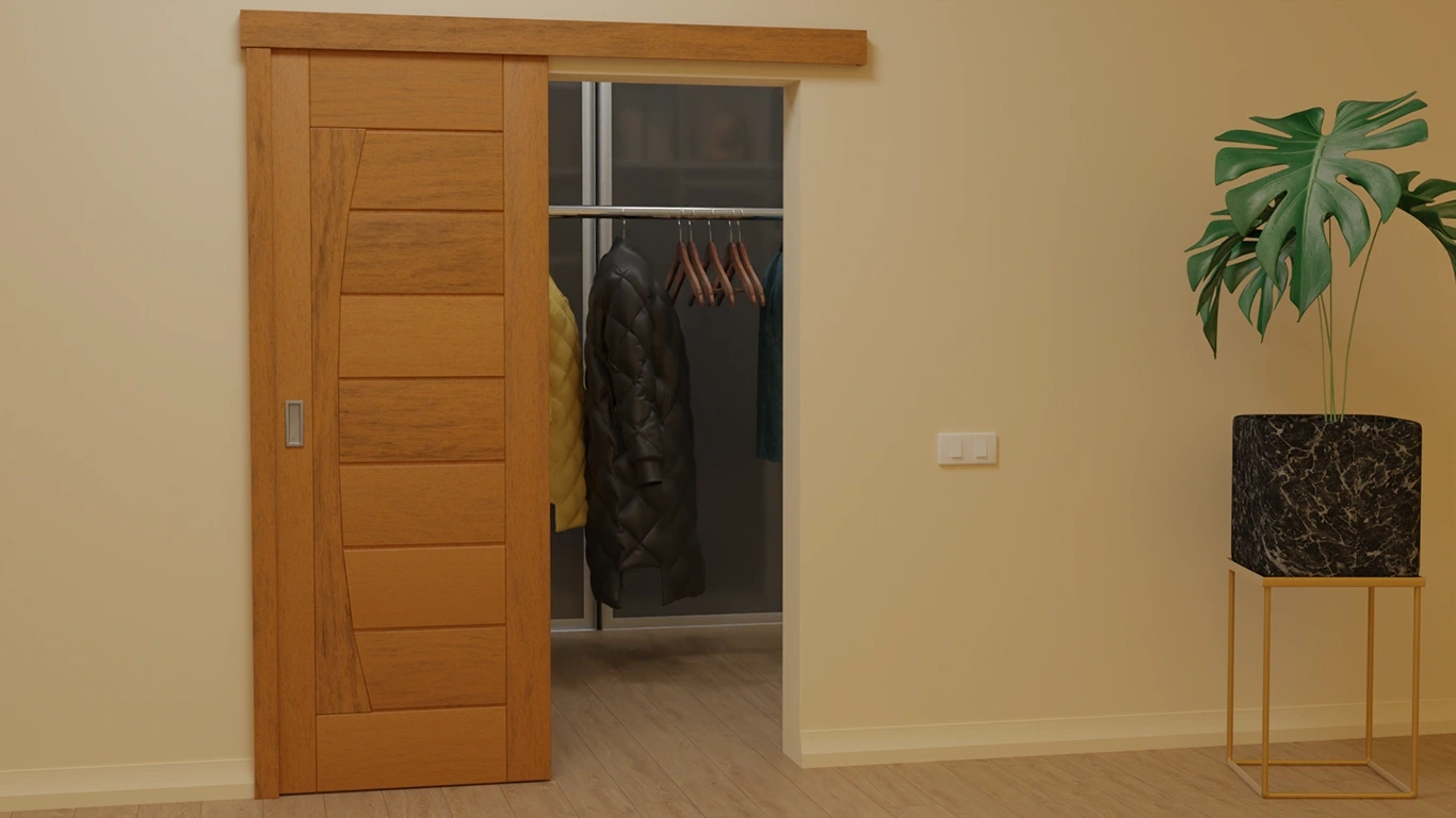 Раздвижная дверь для гардеробной комнаты в интерьере